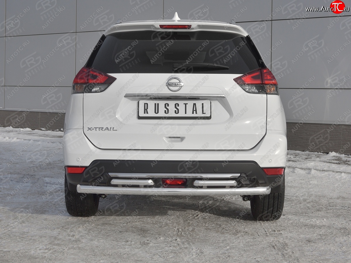 16 599 р. Защита заднего бампера (Ø63 и 42 мм , нержавейка) RUSSTAL  Nissan X-trail  3 T32 (2017-2022) рестайлинг  с доставкой в г. Пермь