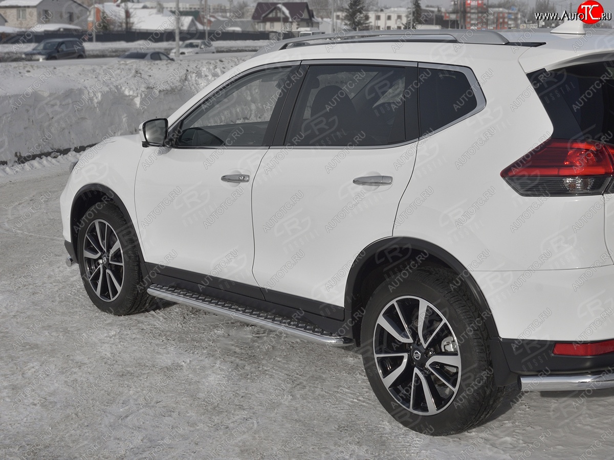 35 549 р. Пороги с алюминиевым листом SLITKOFF (Ø42 мм)  Nissan X-trail  3 T32 (2017-2022) рестайлинг (Лист алюминиевый, труба - нержавейка)  с доставкой в г. Пермь