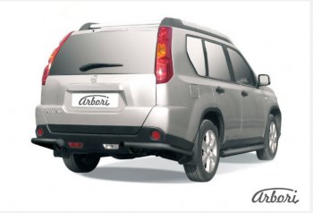 Защита заднего бампера (уголки, D57 мм) Nissan X-trail 2 T31 дорестайлинг (2007-2011) (Цвет: черный)