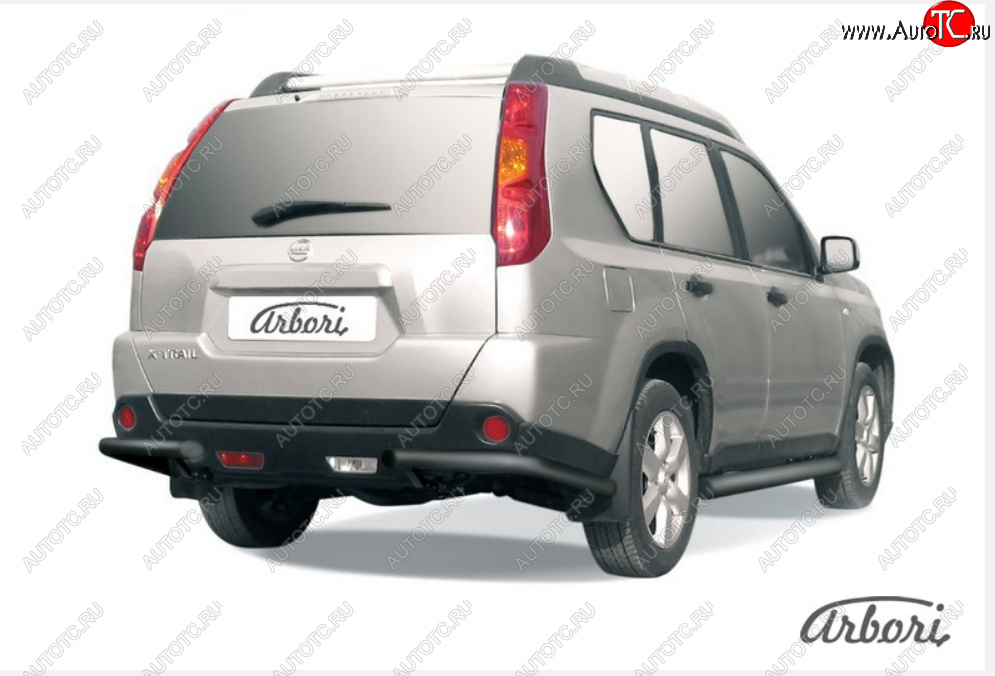 5 399 р. Защита заднего бампера (уголки, D57 мм) Nissan X-trail 2 T31 дорестайлинг (2007-2011) (Цвет: черный)  с доставкой в г. Пермь
