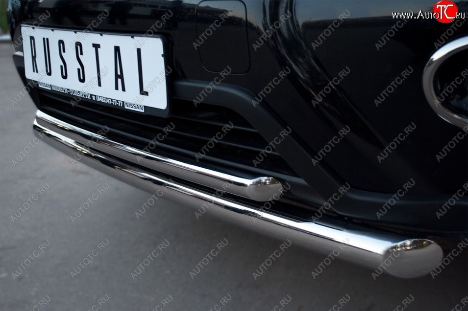 16 899 р. Защита переднего бампера (2 трубы Ø63 и 42 мм, нержавейка) SLITKOFF Nissan X-trail 2 T31 рестайлинг (2010-2015)  с доставкой в г. Пермь