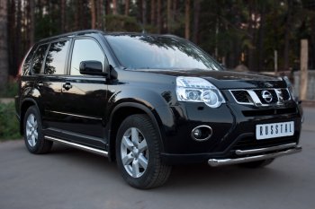16 899 р. Защита переднего бампера (2 трубы Ø63 и 42 мм, нержавейка) SLITKOFF Nissan X-trail 2 T31 рестайлинг (2010-2015)  с доставкой в г. Пермь. Увеличить фотографию 2