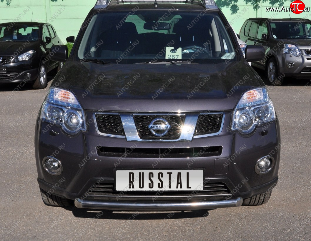 14 599 р. Защита переднего бампера (Ø63 мм короткая, нержавейка) SLITKOFF Nissan X-trail 2 T31 рестайлинг (2010-2015)  с доставкой в г. Пермь