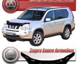 2 399 р. Дефлектор капота CA Plastic exclusive  Nissan X-trail  2 T31 (2007-2011) дорестайлинг (серия Classic черный, Без надписи)  с доставкой в г. Пермь. Увеличить фотографию 2