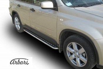 Защита штатных порогов с листом Arbori (труба - нержавейка d42, лист - алюминий) Nissan X-trail  2 T31 (2007-2011) дорестайлинг