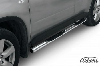 Защита штатных порогов (рестайлинг) Arbori (с проступью, нержавейка, d76 mm). Nissan X-trail  2 T31 (2007-2011) дорестайлинг