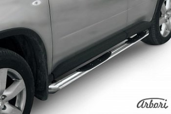 Защита штатных порогов Arbori (с проступью и скосами, нержавейка, d76 mm). Nissan X-trail  2 T31 (2007-2011) дорестайлинг