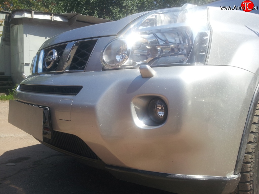 2 099 р. Нижняя сетка на бампер Russtal (черная) Nissan X-trail 2 T31 дорестайлинг (2007-2011)  с доставкой в г. Пермь