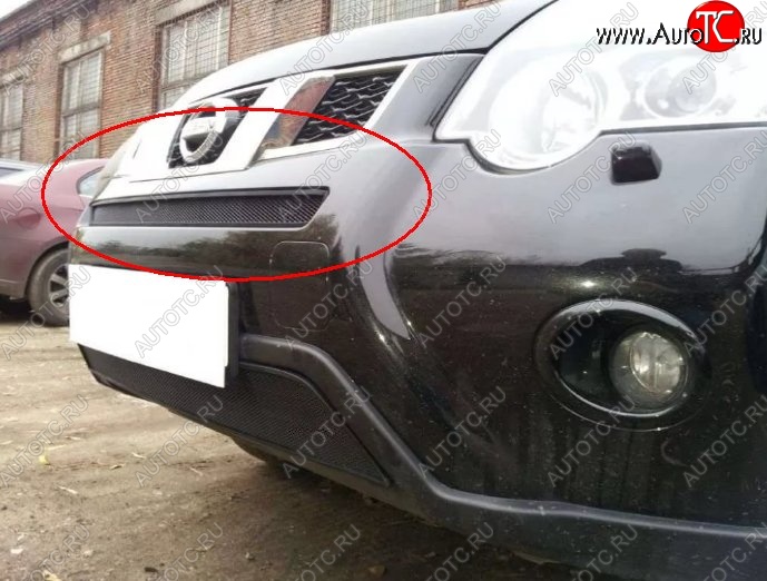 1 229 р. Сетка в решетку радиатора Russtal Nissan X-trail 2 T31 рестайлинг (2010-2015) (черная)  с доставкой в г. Пермь