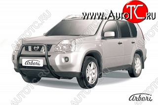 13 679 р. Защита переднего бампера Arbori (высокая, черная, 1 труба d57 mm). Nissan X-trail 2 T31 дорестайлинг (2007-2011)  с доставкой в г. Пермь