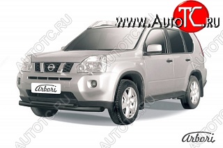 11 069 р. Защита переднего бампера Arbori (черная, 1 труба d76 mm). Nissan X-trail 2 T31 дорестайлинг (2007-2011)  с доставкой в г. Пермь
