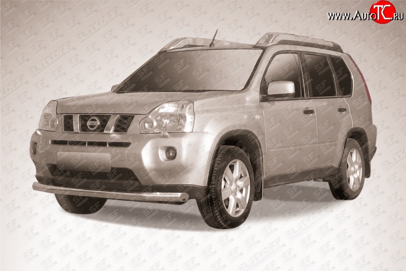 13 499 р. Одинарная защита переднего бампера диаметром 76 мм Slitkoff Nissan X-trail 2 T31 дорестайлинг (2007-2011) (Цвет: нержавеющая полированная сталь)  с доставкой в г. Пермь