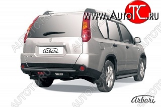 5 399 р. Защита заднего бампера Arbori (черная, 1 труба d57 mm). Nissan X-trail 2 T31 дорестайлинг (2007-2011) (дорестайлинг)  с доставкой в г. Пермь