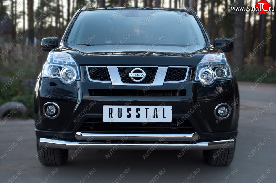 17 999 р. Защита переднего бампера (2 трубыØ76 и 63 мм, нержавейка) SLITKOFF  Nissan X-trail  2 T31 (2010-2015) рестайлинг  с доставкой в г. Пермь