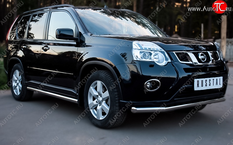 15 899 р. Защита переднего бампера (Ø76 мм, нержавейка) SLITKOFF Nissan X-trail 2 T31 рестайлинг (2010-2015)  с доставкой в г. Пермь