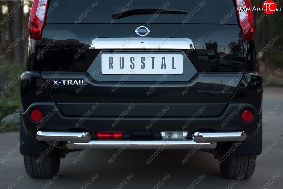 16 599 р. Защита заднего бампера (2 трубы Ø63, нержавейка) SLITKOFF Nissan X-trail 2 T31 рестайлинг (2010-2015)  с доставкой в г. Пермь