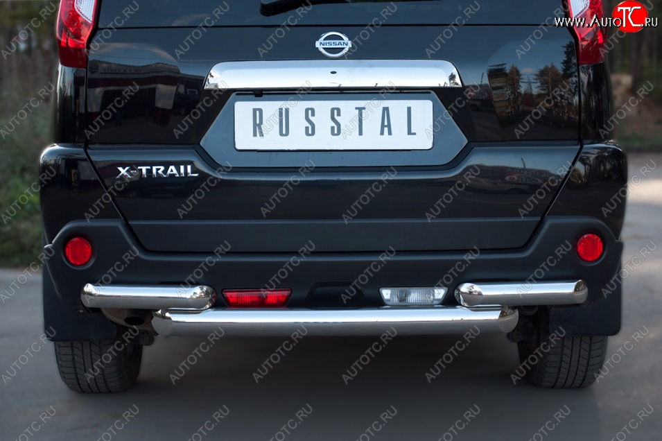 15 699 р. Защита заднего бампера (2 трубы Ø76, нержавейка) SLITKOFF Nissan X-trail 2 T31 рестайлинг (2010-2015)  с доставкой в г. Пермь