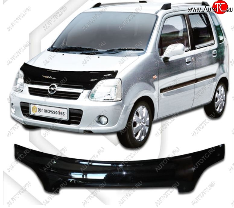 2 199 р. Дефлектор капота CA-Plastic Opel Agila A (2000-2007) (Classic черный, Без надписи)  с доставкой в г. Пермь