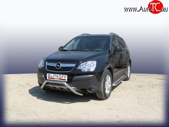 22 649 р. Усиленная защита переднего бампера из трубы диаметром 57 мм Slitkoff Opel Antara (2006-2010) (Цвет: нержавеющая полированная сталь)  с доставкой в г. Пермь