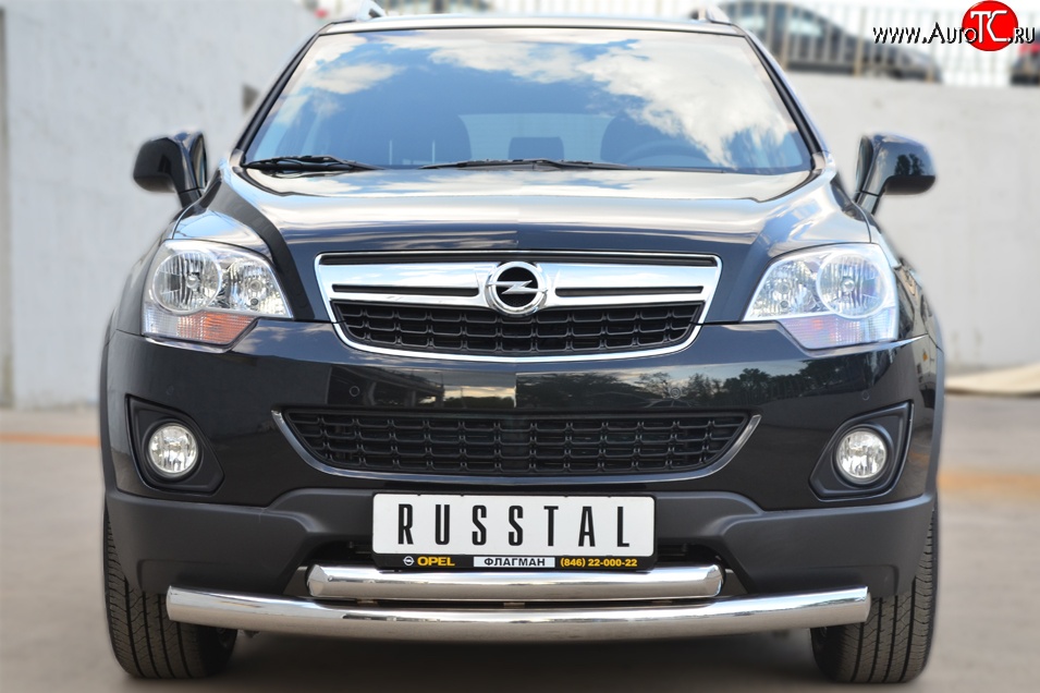 20 399 р. Защита переднего бампера (2 трубыØ76 и 63 мм, нержавейка) SLITKOFF Opel Antara рестайлинг (2010-2015)  с доставкой в г. Пермь