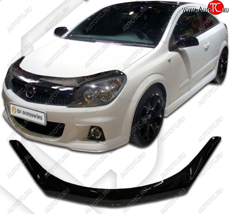 2 159 р. Дефлектор капота CA-Plastic  Opel Astra  H GTC (2004-2011) хэтчбек 3 дв. дорестайлинг, хэтчбек 3 дв. рестайлинг (серия Classic черный, Без надписи)  с доставкой в г. Пермь