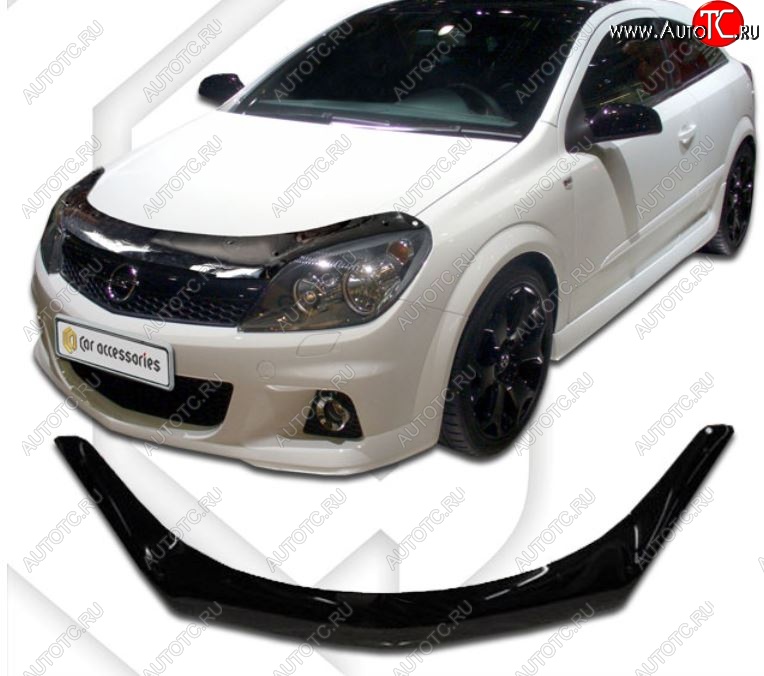 2 159 р. Дефлектор капота CA-Plastiс  Opel Astra  H (2007-2015) универсал рестайлинг (серия Classic черный, Без надписи)  с доставкой в г. Пермь