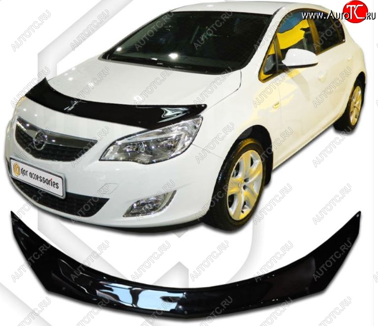 2 599 р. Дефлектор капота CA-Plastiс  Opel Astra  J (2012-2017) хэтчбек 5 дв.  рестайлинг (Шелкография черная)  с доставкой в г. Пермь