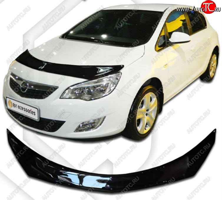 2 399 р. Дефлектор капота CA-Plastiс Opel Astra J универсал рестайлинг (2012-2017) (Classic черный, Без надписи)  с доставкой в г. Пермь