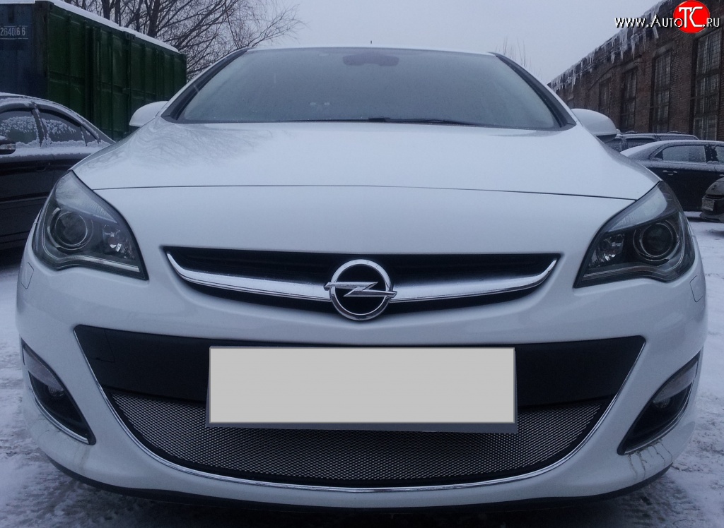 1 539 р. Сетка на бампер Russtal (хром) Opel Astra J хэтчбек 5 дв.  рестайлинг (2012-2017)  с доставкой в г. Пермь