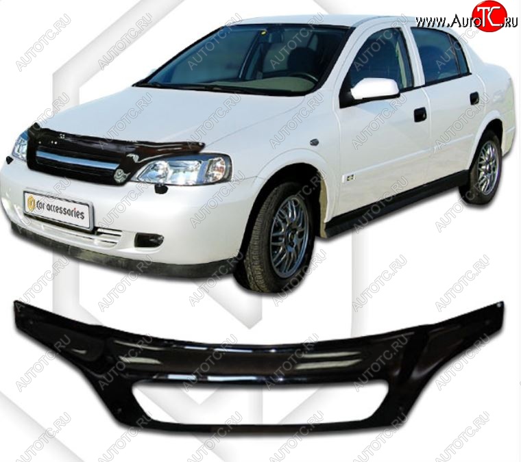 2 199 р. Дефлектор капота CA-Plastic Opel Astra G седан (1998-2005) (Classic черный, Без надписи)  с доставкой в г. Пермь