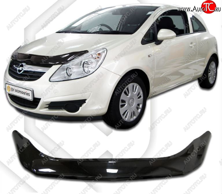2 199 р. Дефлектор капота CA-Plastiс  Opel Corsa  D (2006-2010) дорестайлинг, хэтчбэк 3 дв. (Classic черный, Без надписи)  с доставкой в г. Пермь