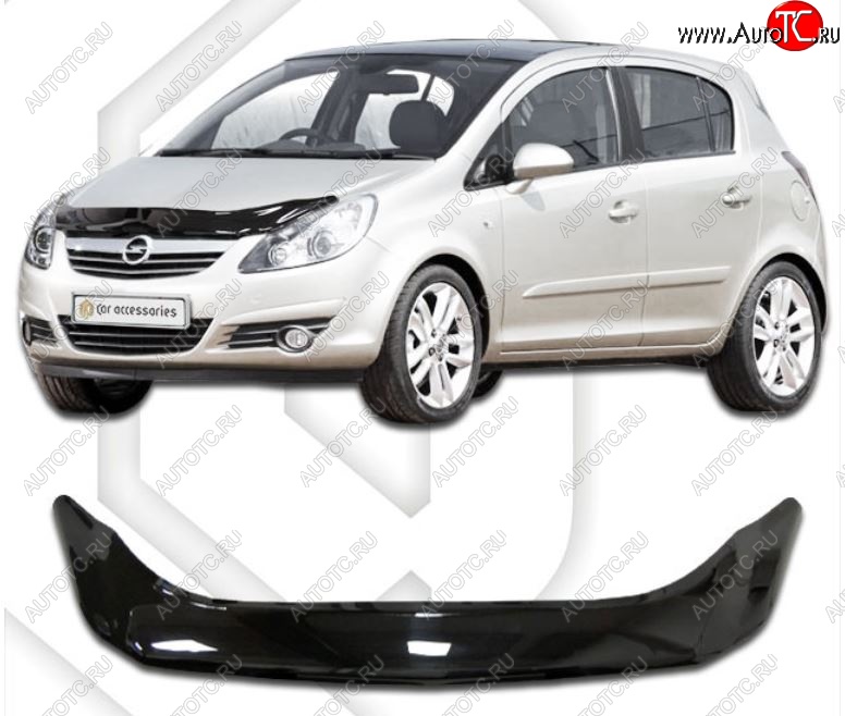 2 199 р. Дефлектор капота CA-Plastiс  Opel Corsa  D (2006-2010)   дорестайлинг, хэтчбэк 5 дв. (Classic черный, Без надписи)  с доставкой в г. Пермь