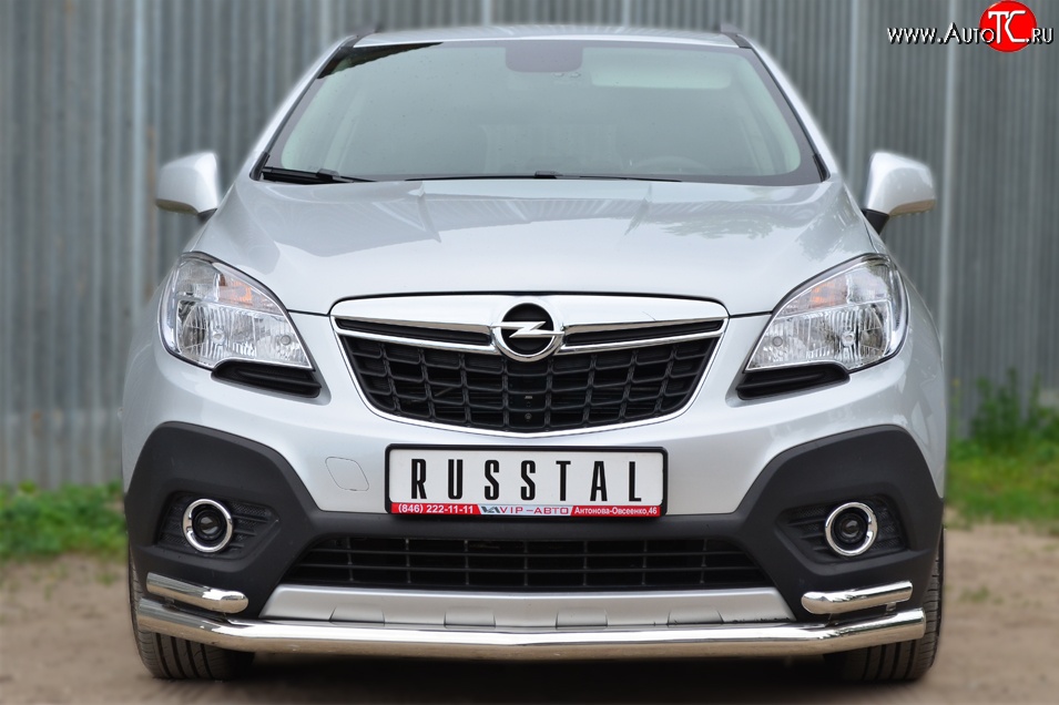 18 999 р. Защита переднего бампера (2 трубыØ63 и 42 мм, нержавейка) SLITKOFF Opel Mokka  дорестайлинг (2012-2016)  с доставкой в г. Пермь