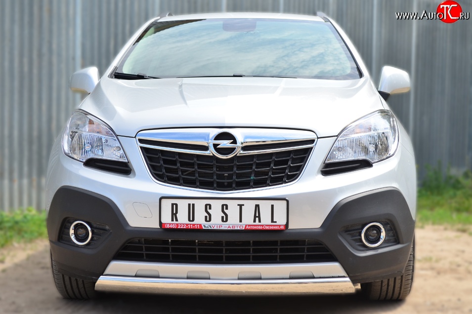11 599 р. Защита переднего бампера (Ø75х42 мм, нержавейка) Russtal Opel Mokka  дорестайлинг (2012-2016)  с доставкой в г. Пермь