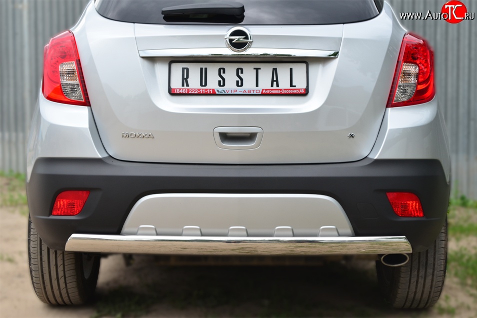 11 599 р. Защита заднего бампера (Ø75x42 мм, нержавейка) Russtal Opel Mokka  дорестайлинг (2012-2016)  с доставкой в г. Пермь