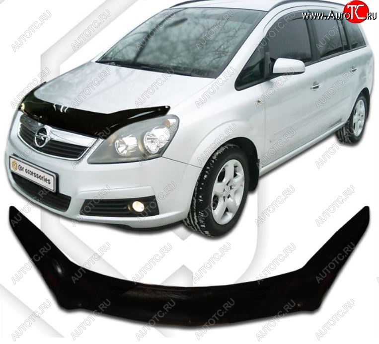 2 199 р. Дефлектор капота CA-Plastiс exclusive  Opel Zafira  В (2005-2008) дорестайлинг (Classic черный, Без надписи)  с доставкой в г. Пермь