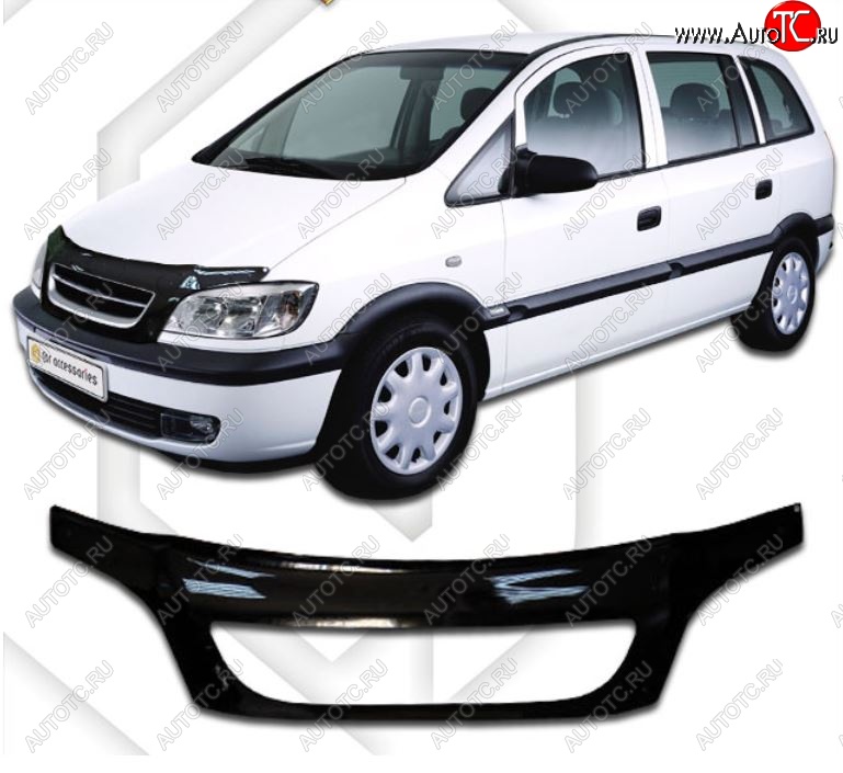 2 399 р. Дефлектор капота CA-Plastiс exclusive  Opel Zafira  A (1999-2006) (Classic черный, Без надписи)  с доставкой в г. Пермь