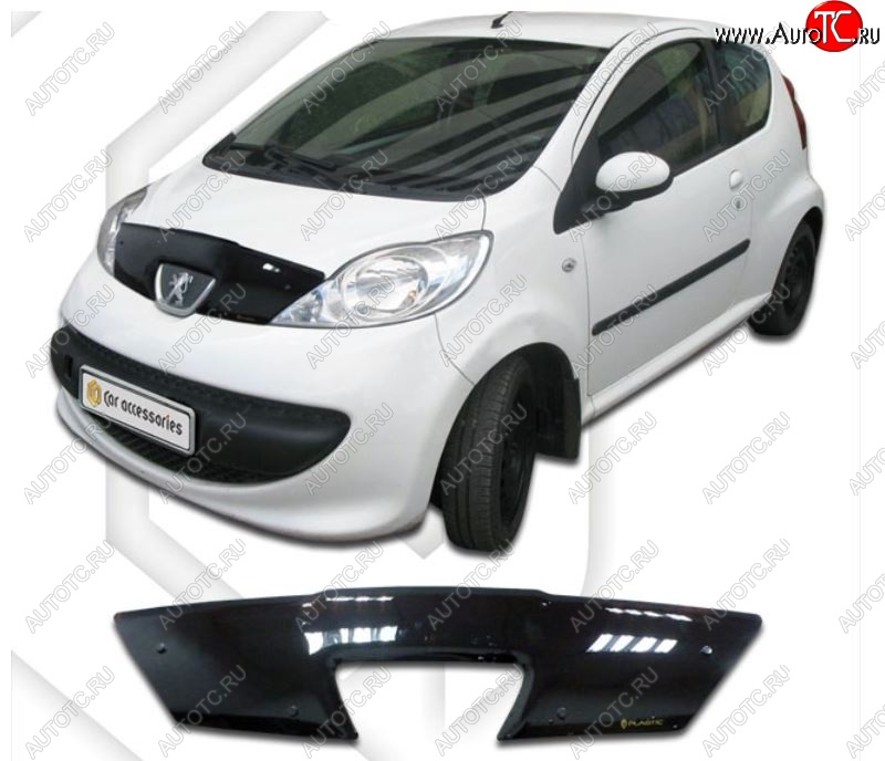 1 999 р. Дефлектор капота CA-Plastiс  Peugeot 107  PN (2005-2009) хэтчбэк 3 дв. дорестайлинг (Classic черный, Без надписи)  с доставкой в г. Пермь