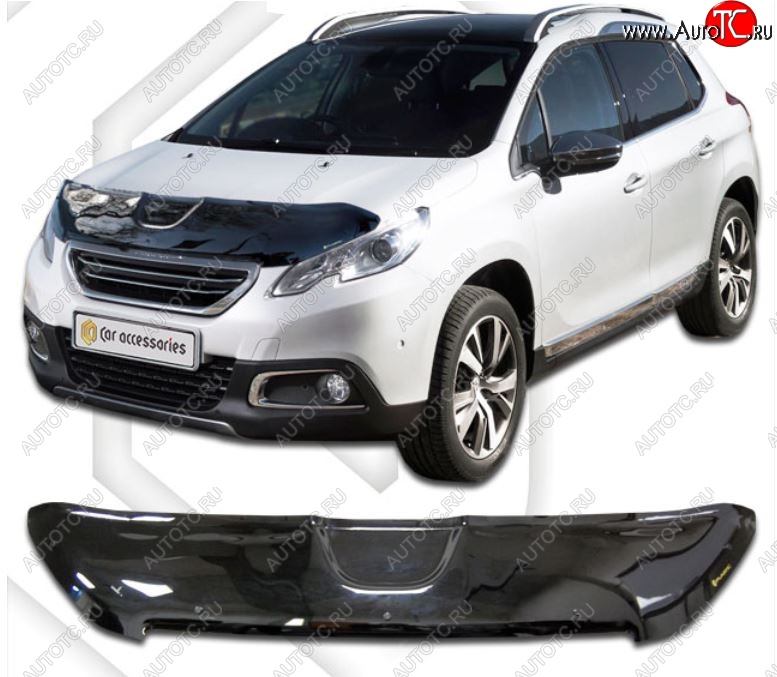 2 199 р. Дефлектор капота CA-Plastic Peugeot 2008  дорестайлинг (2013-2016) (Classic черный, Без надписи)  с доставкой в г. Пермь