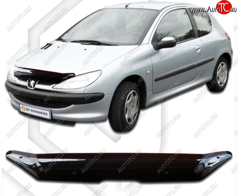 1 899 р. Дефлектор капота CA-Plastiс  Peugeot 206 ( хэтчбэк 5 дв.,  хэтчбэк 3 дв.,  универсал) (1998-2009) 2AC дорестайлинг, 2EK рестайлинг, 2AC рестайлинг (Classic черный, Без надписи)  с доставкой в г. Пермь