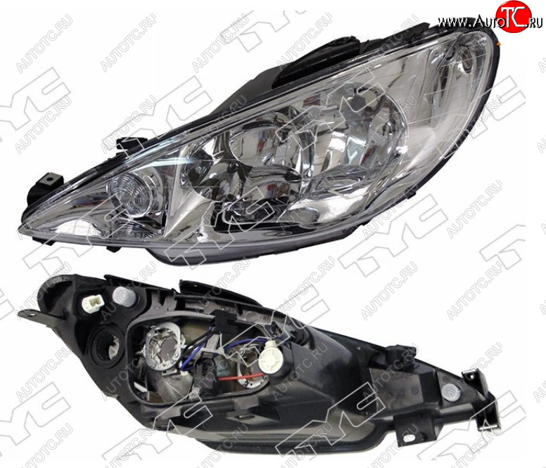 4 549 р. Левая фара передняя (хрусталь, под корректор) TYC Peugeot 206 седан 2B рестайлинг (2006-2009)  с доставкой в г. Пермь