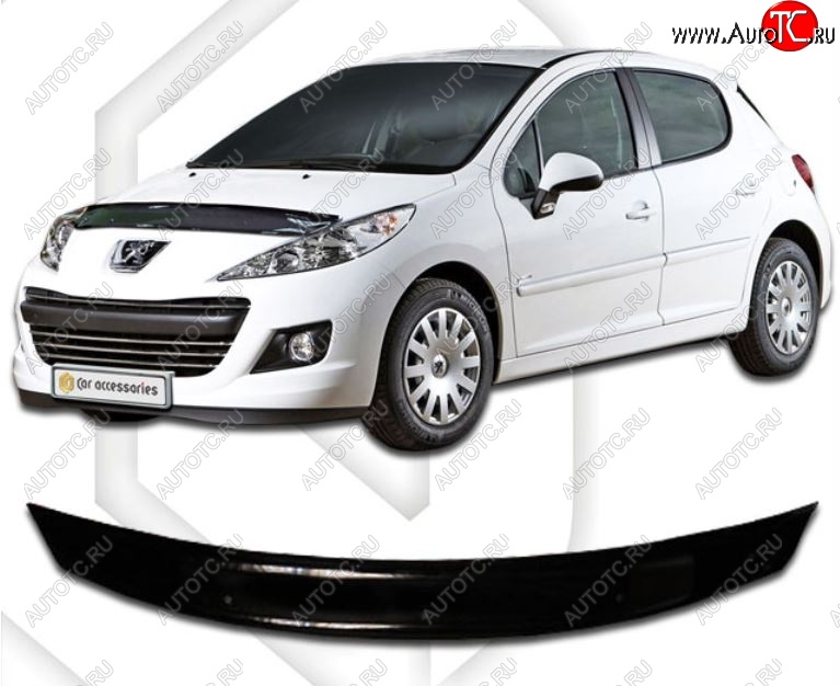 1 899 р. Дефлектор капота CA-Plastic Peugeot 207 WK универсал рестайлинг (2009-2012) (Classic черный, Без надписи)  с доставкой в г. Пермь