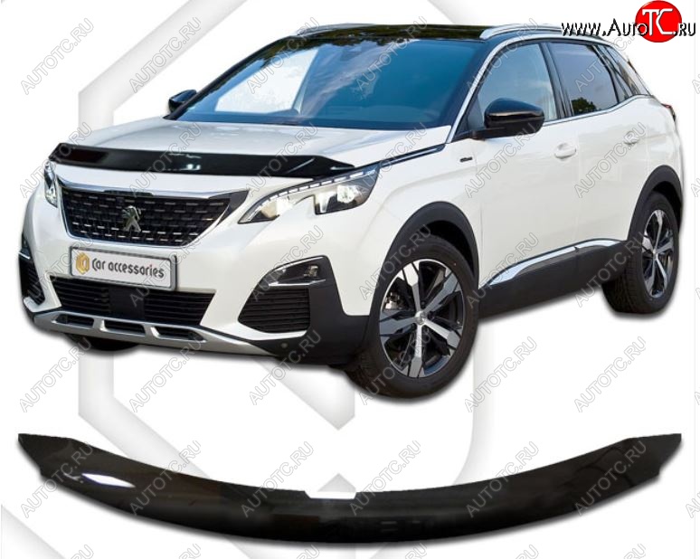 1 999 р. Дефлектор капота CA-Plastiс  Peugeot 3008  2 (2016-2025) (Classic черный, Без надписи)  с доставкой в г. Пермь