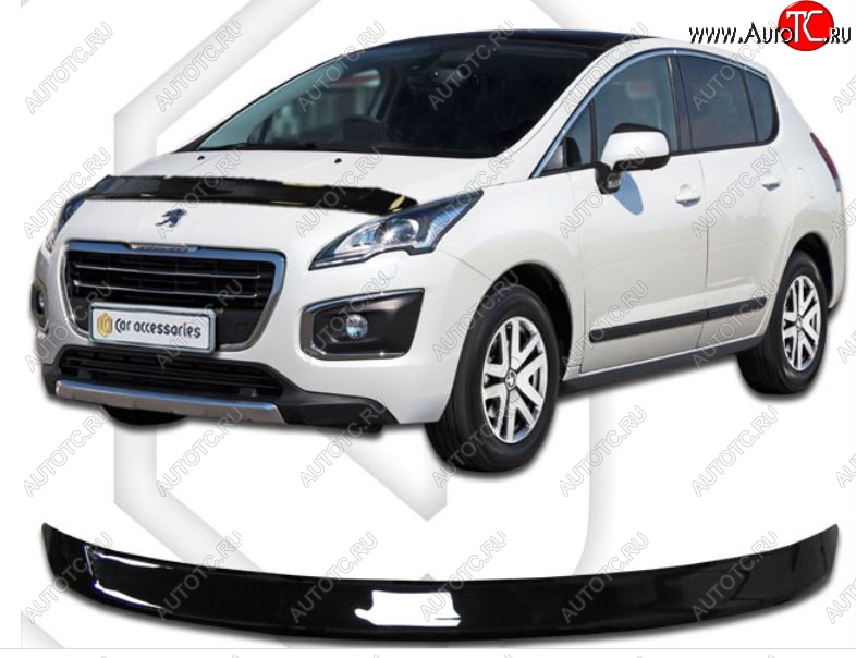 1 899 р. Дефлектор капота CA-Plastiс  Peugeot 3008 (2013-2017) рестайлинг (Classic черный, Без надписи)  с доставкой в г. Пермь