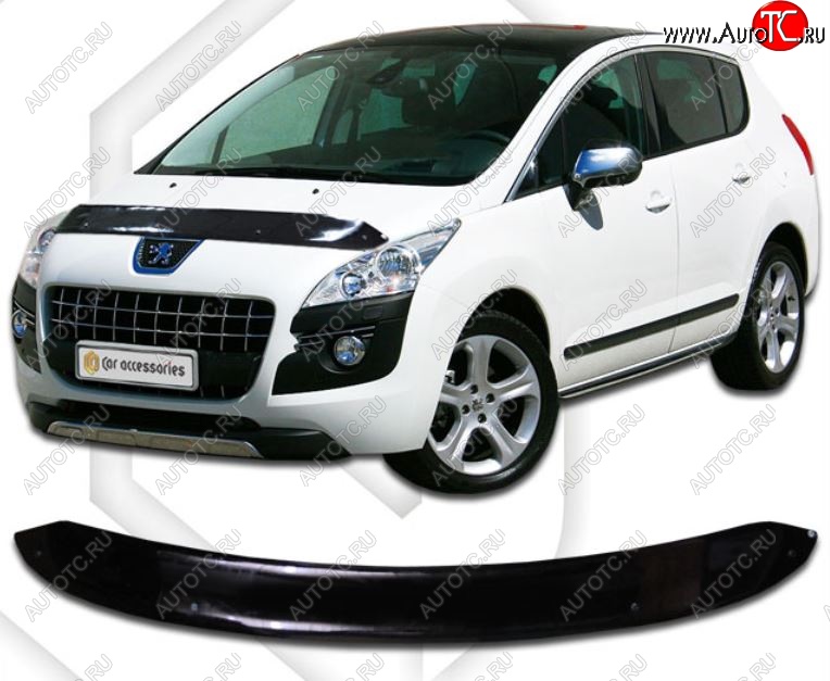 1 899 р. Дефлектор капота CA-Plastic Peugeot 3008 дорестайлинг (2009-2013) (Classic черный, Без надписи)  с доставкой в г. Пермь