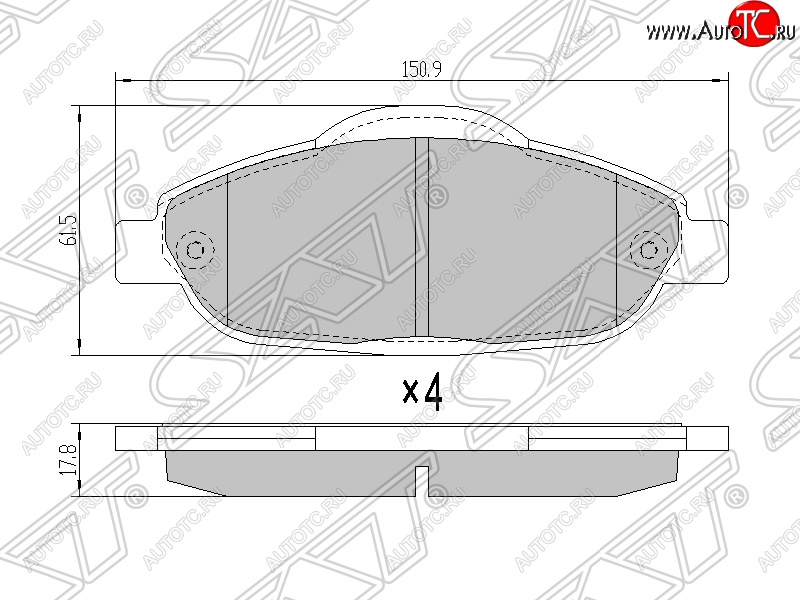 1 099 р. Колодки тормозные SAT (передние) Peugeot 308 T7 универсал дорестайлинг (2007-2011)  с доставкой в г. Пермь