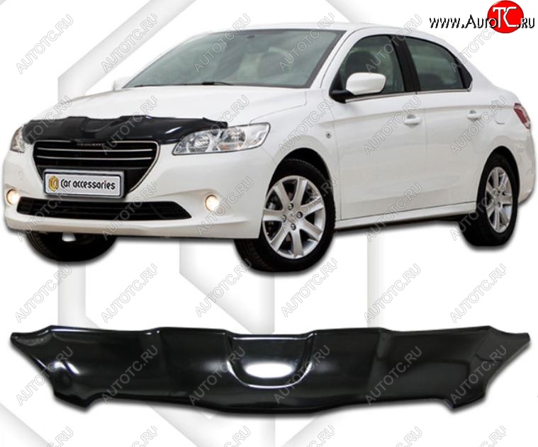 2 159 р. Дефлектор капота CA-Plastic Peugeot 301 (2012-2017) (Classic черный, Без надписи)  с доставкой в г. Пермь