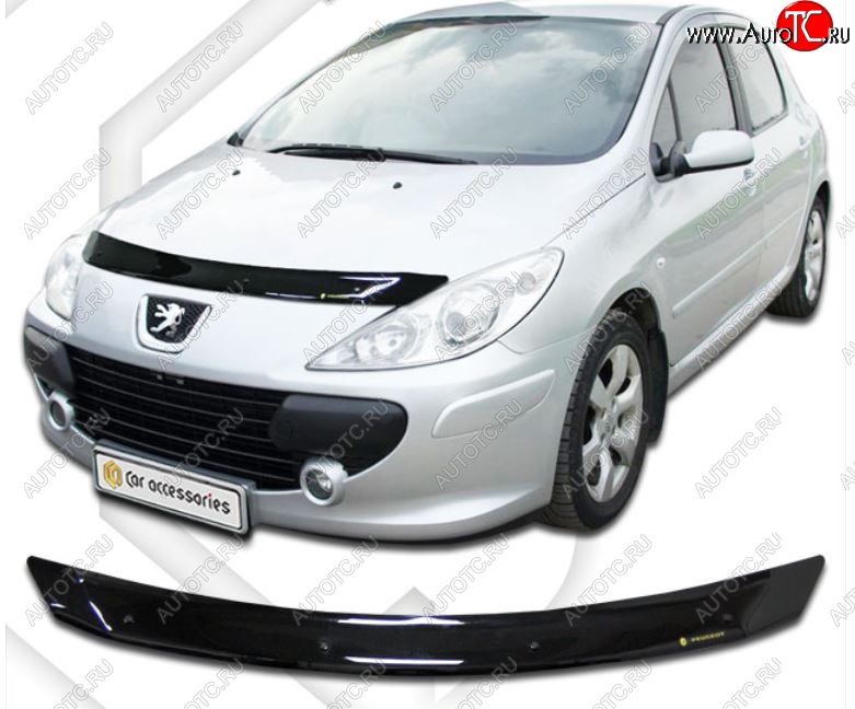 1 839 р. Дефлектор капота CA-Plastic  Peugeot 307 ( хэтчбэк 5 дв.,  универсал,  хэтчбэк 3 дв.) (2005-2008) рестайлинг (Classic черный, Без надписи)  с доставкой в г. Пермь
