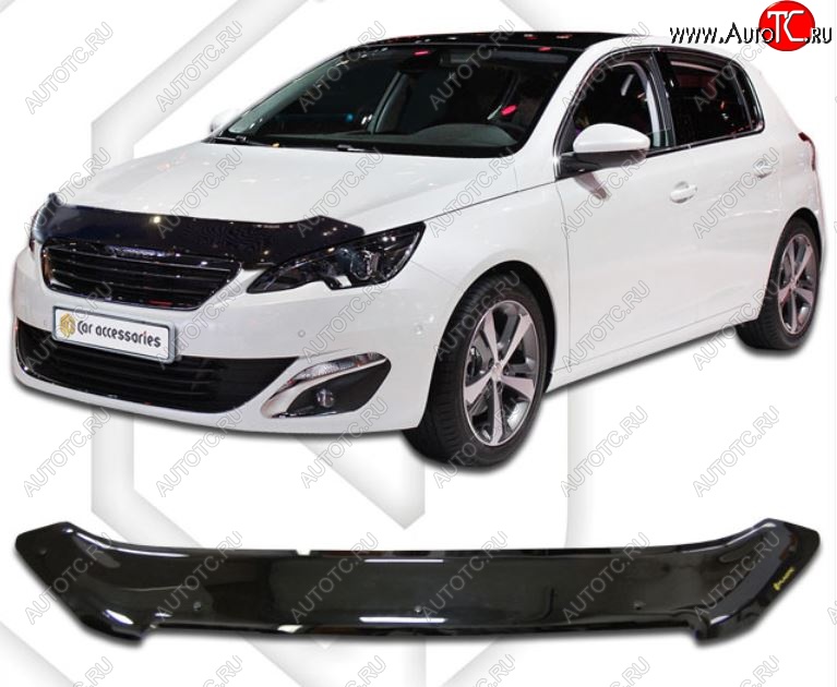 2 079 р. Дефлектор капота CA-Plastic Peugeot 308 T9 хэтчбек 5 дв. дорестайлинг (2013-2018) (Classic черный, Без надписи)  с доставкой в г. Пермь