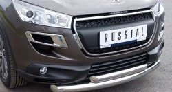 20 399 р. Защита переднего бампера (2 трубыØ76 и 63 мм, нержавейка) SLITKOFF  Peugeot 4008 (2012-2017)  с доставкой в г. Пермь. Увеличить фотографию 2